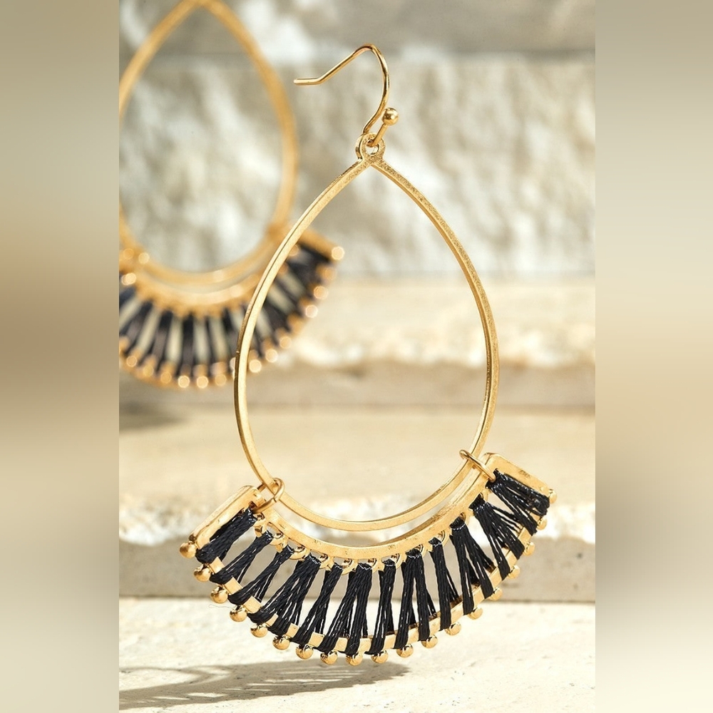 Tear Drops Shape Threaded Tassel Earrings